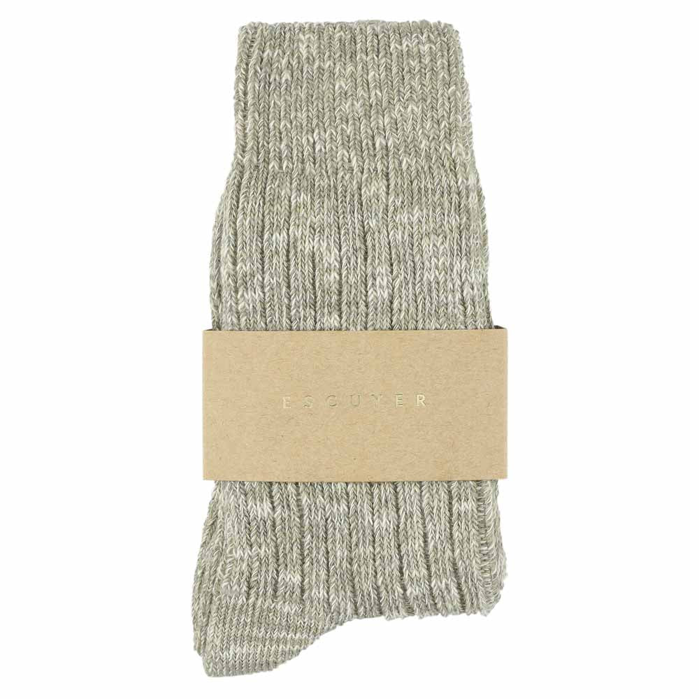 Escuyer women's light grey melange socks, crew length, made in Portugal