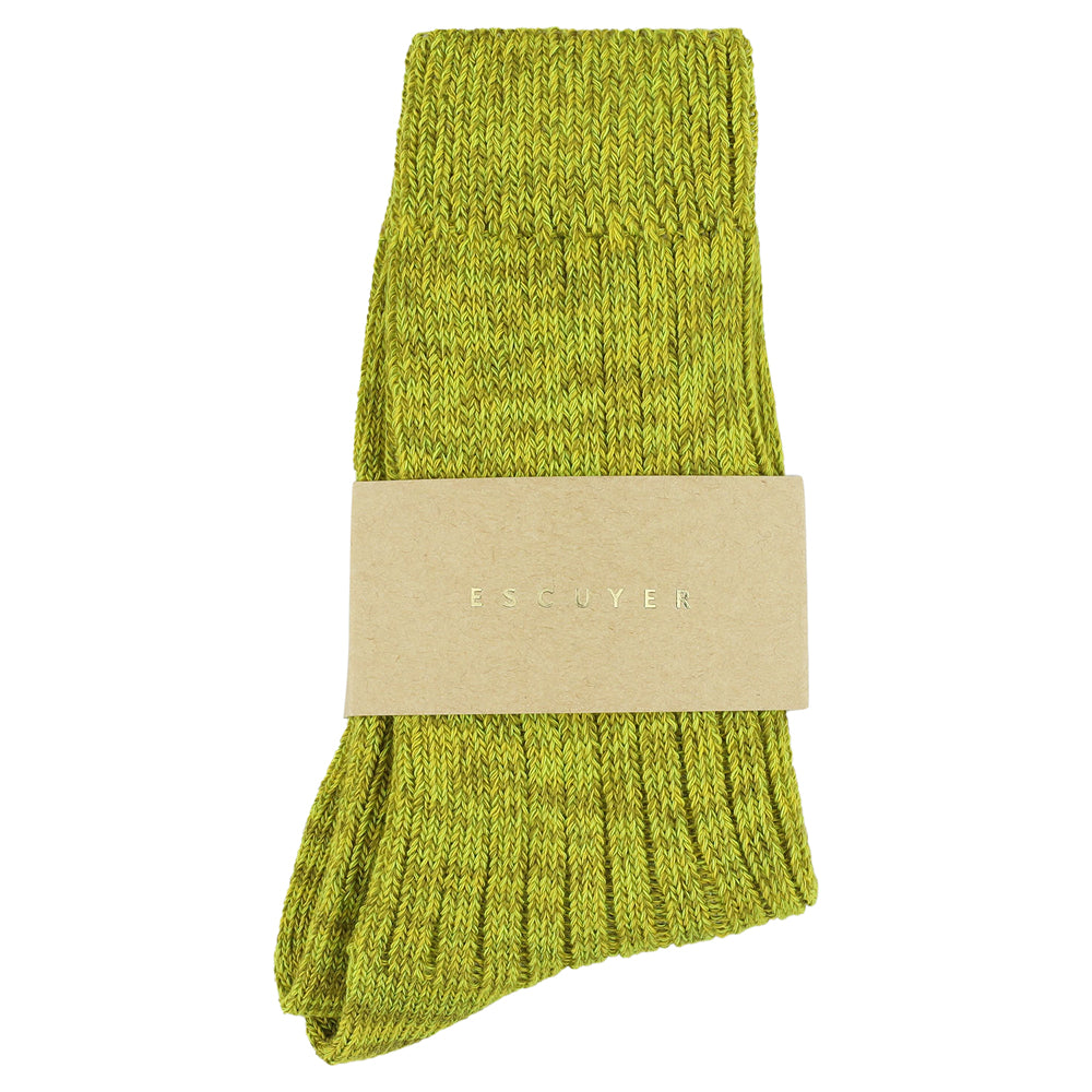Escuyer women's lime melange socks, crew length, made in Portugal