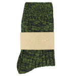 Escuyer women's off-black and green flash melange socks, crew length, made in Portugal