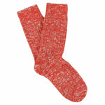 Women's orange melange crew socks by Escuyer, slub-knit combed cotton, made in Portugal