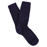 Women's purple and blue melange crew socks by Escuyer, slub-knit combed cotton, made in Portugal