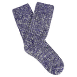 Women's royal blue melange crew socks by Escuyer, slub-knit combed cotton, made in Portugal