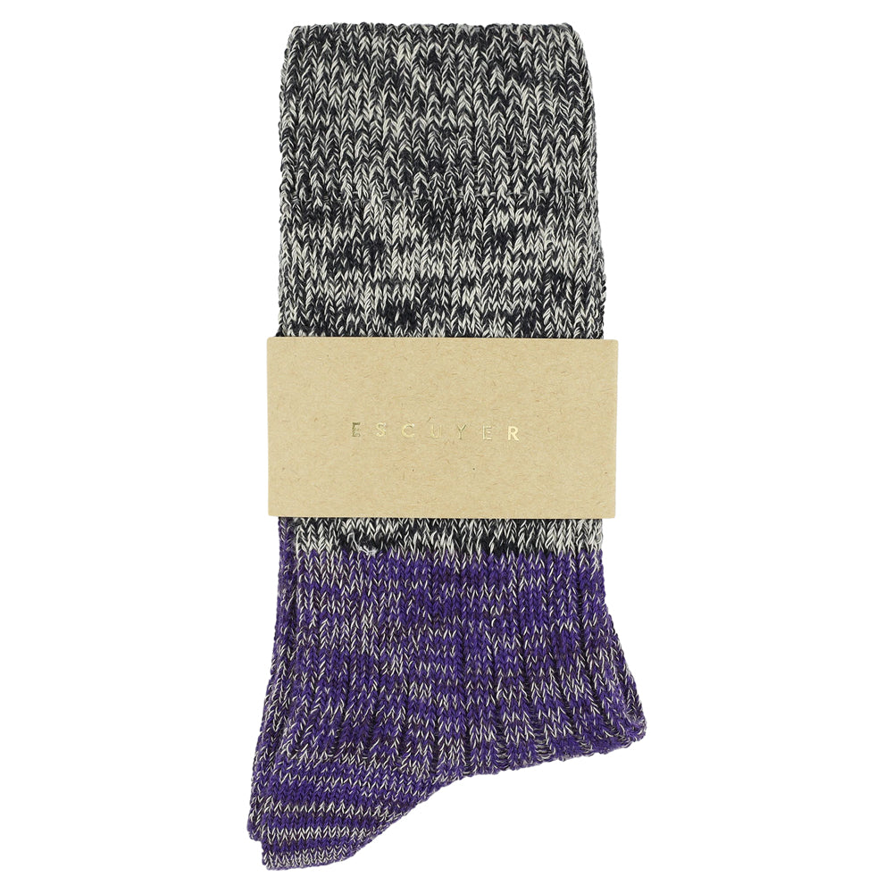 Escuyer women's navy and purple colour-blocked crew socks, made in Portugal