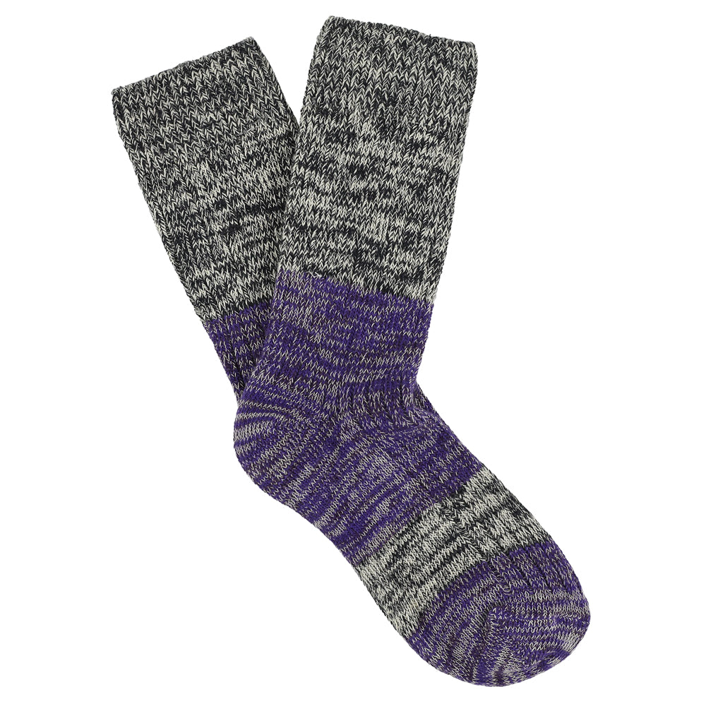 Women's navy and purple colour-block melange socks by Escuyer, combed cotton, made in Portugal