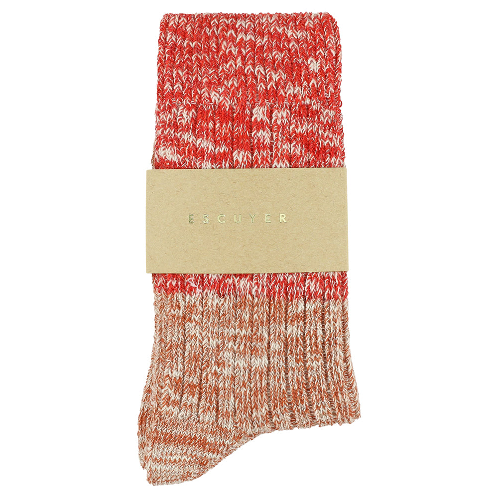 Escuyer women's orange and pink colour-blocked crew socks, made in Portugal