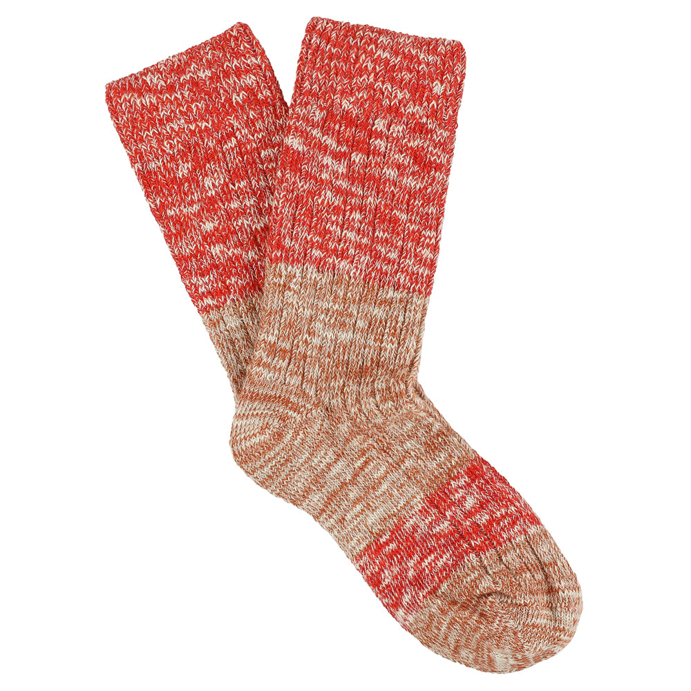 Women's orange and pink colour-block melange socks by Escuyer, combed cotton, made in Portugal