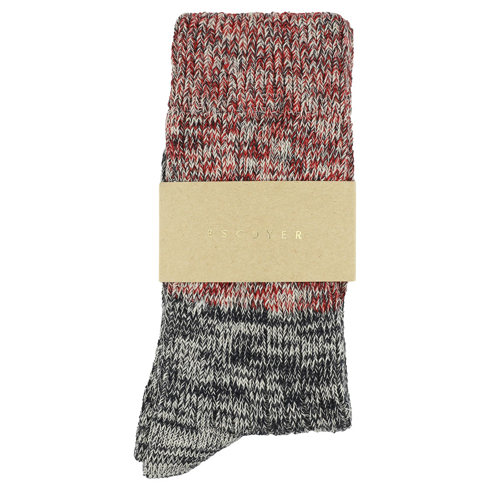 Escuyer women's navy and red colour-blocked crew socks, made in Portugal