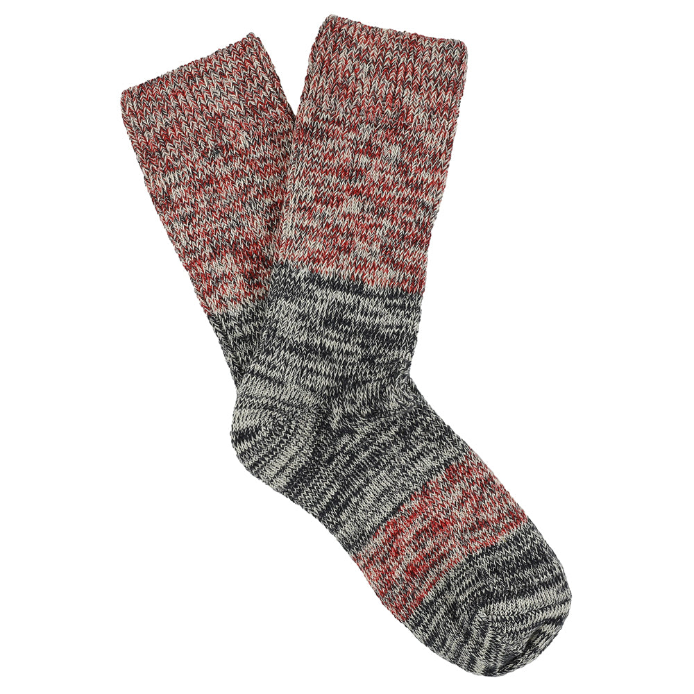 Women's navy and red colour-block melange socks by Escuyer, combed cotton, made in Portugal