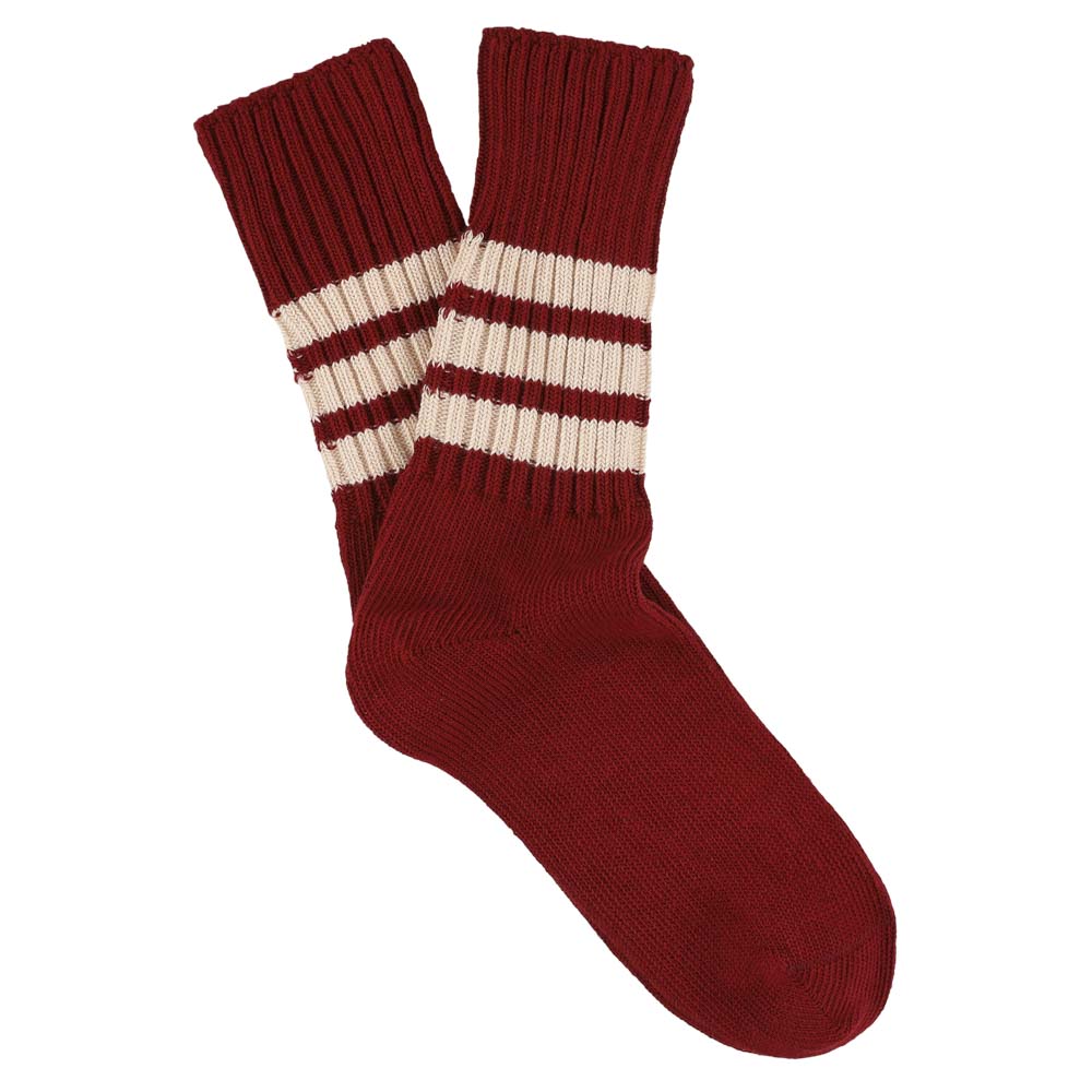 Women's striped crew socks in red and pink, slub cotton, made in Portugal by Escuyer