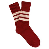 Women's striped crew socks in red and pink, slub cotton, made in Portugal by Escuyer