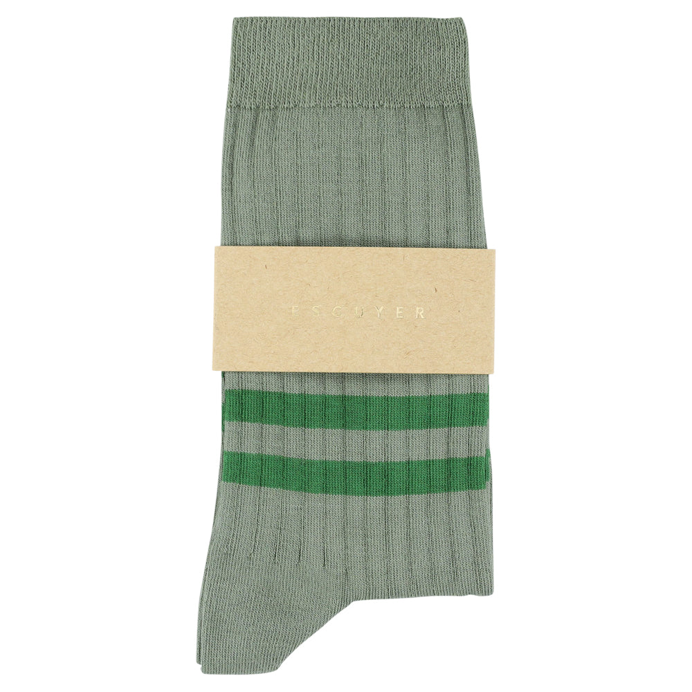 Women's Striped Socks Agave & Green — Italian Cotton, Made in Portugal — Escuyer