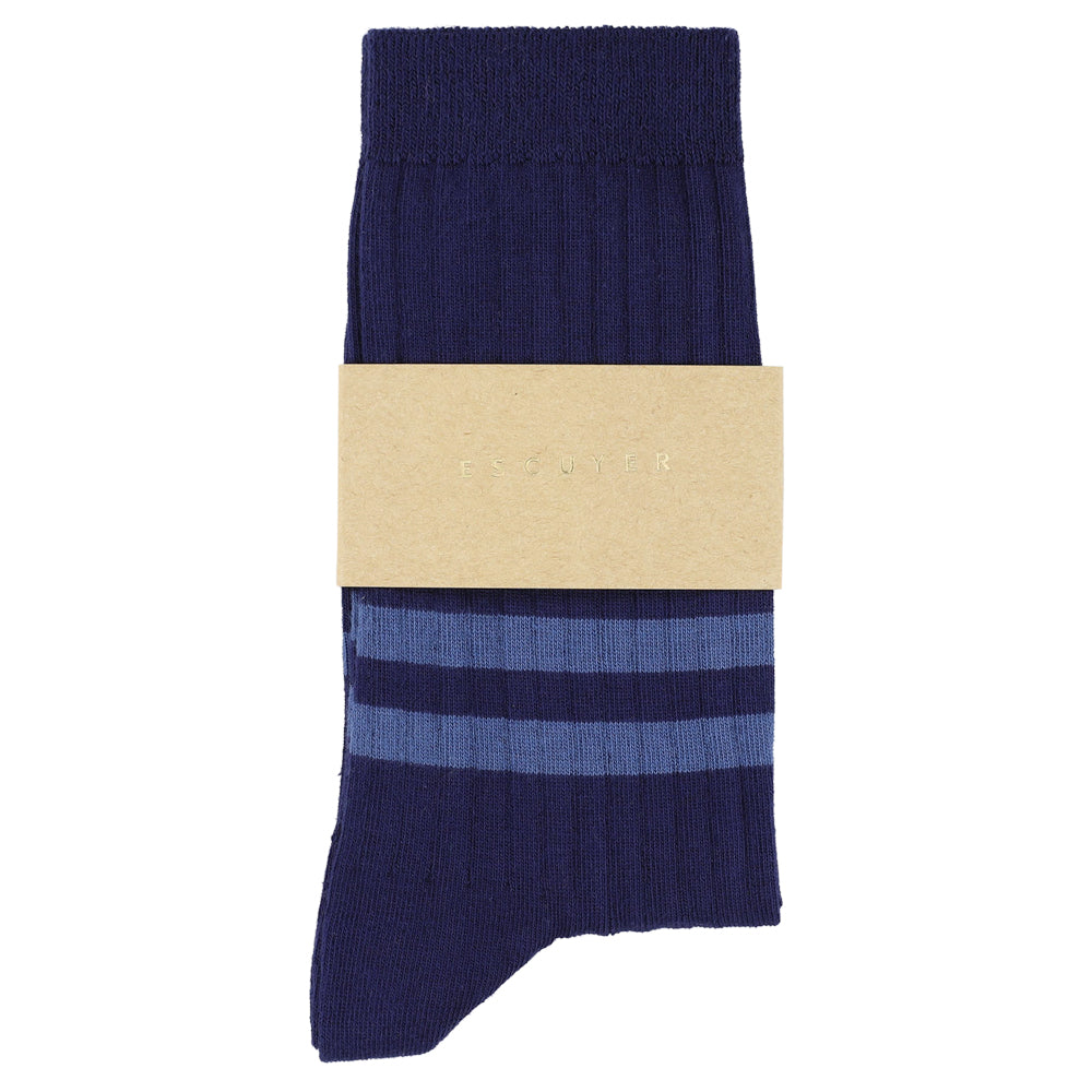 Women's Striped Socks Blue & Light Blue — Italian Cotton, Made in Portugal — Escuyer