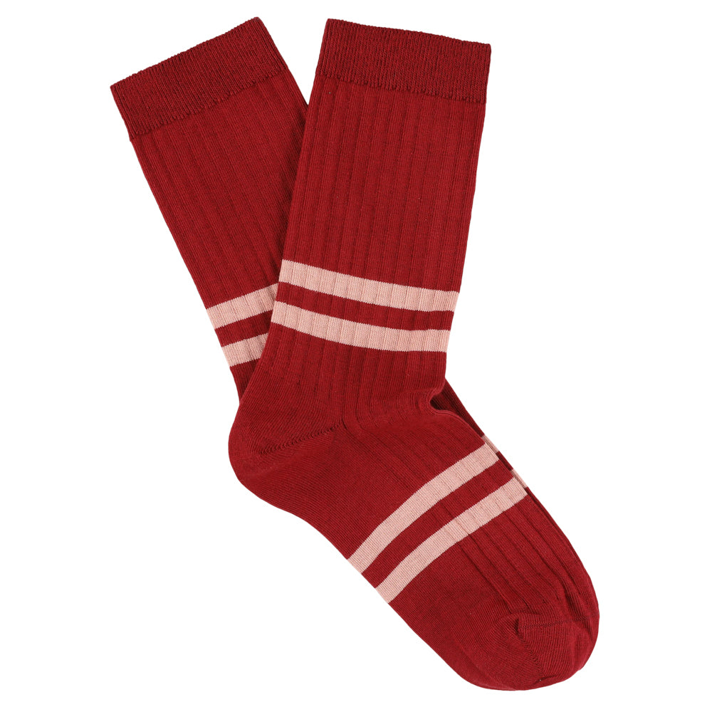 Women's Striped Socks Red & Pink — Italian Cotton, Made in Portugal — Escuyer