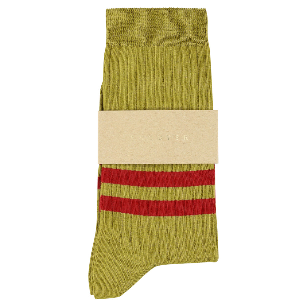 Women Stripes socks - Sand / Red made of cotton in Portugal