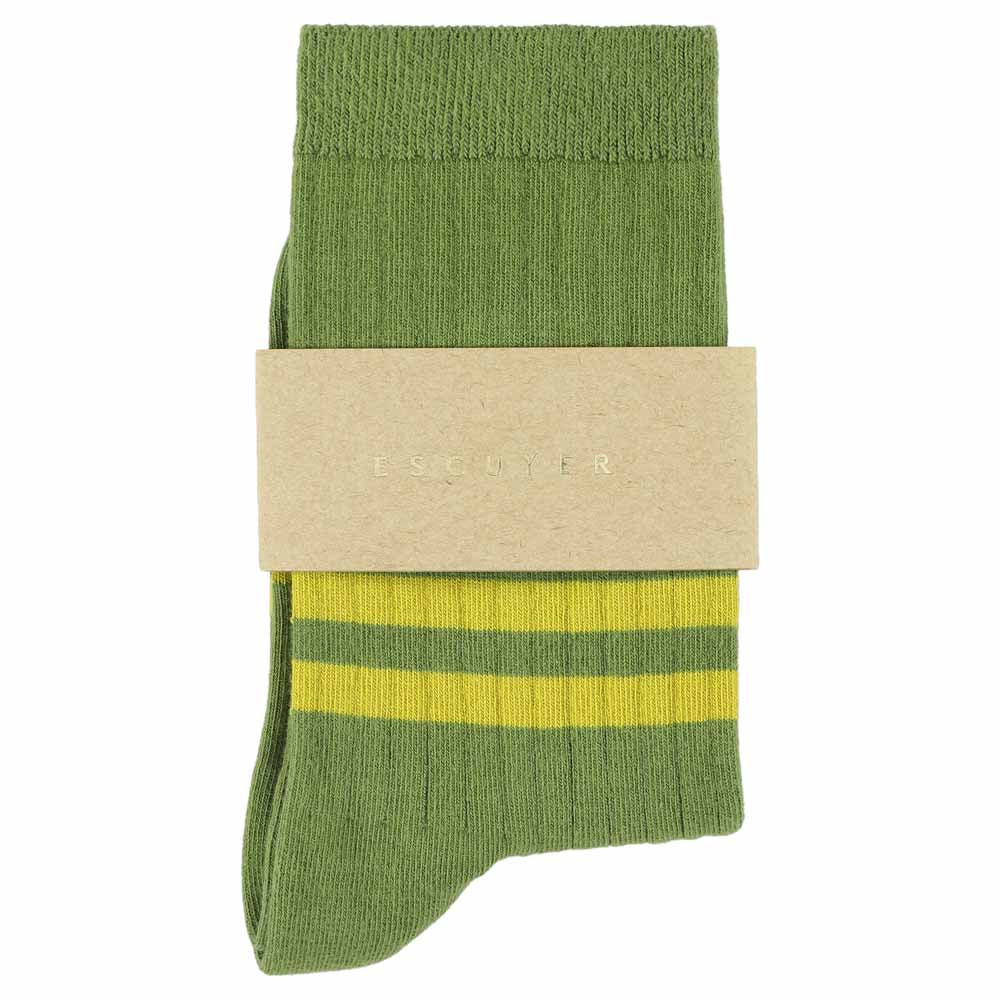 Women's Striped Socks Yellow & Green — Italian Cotton, Made in Portugal — Escuyer