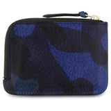Escuyer blue camouflage zip wallet open — interior card sleeve and cash compartment