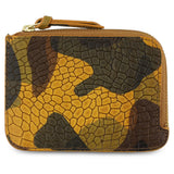 Escuyer crocodile camouflage zip wallet showing croc emboss texture over hand-dyed camo pattern