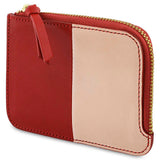 Escuyer pink and red zip wallet open — interior card sleeve and cash compartment
