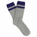 Escuyer men's striped cashmere socks in Grey and Strong Blue — mid-calf crew cut, premium cashmere and virgin wool blend, handmade in Portugal