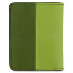 Escuyer clorofilla and lime slim wallet showing vertical colour-block split and slim profile