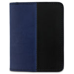 Escuyer marine and navy slim wallet — vertical colour-block exterior, marine left half, navy right half