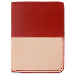 Escuyer red and pink slim wallet — horizontal colour-block exterior, red top half, pink bottom half