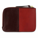 Escuyer burgundy and red zip wallet open — interior card sleeve and cash compartment