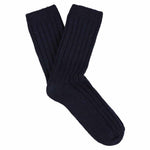 Escuyer women's cashmere crew socks in Navy — mid-calf crew cut, premium cashmere and virgin wool blend, handmade in Portugal
