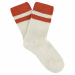 Escuyer women's striped cashmere socks in Ecru and Orange — mid-calf crew cut, premium cashmere and virgin wool blend, handmade in Portugal