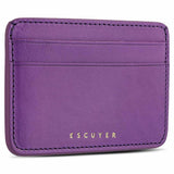 Interior view of Escuyer violet leather cardholder — centre bill section and card pockets