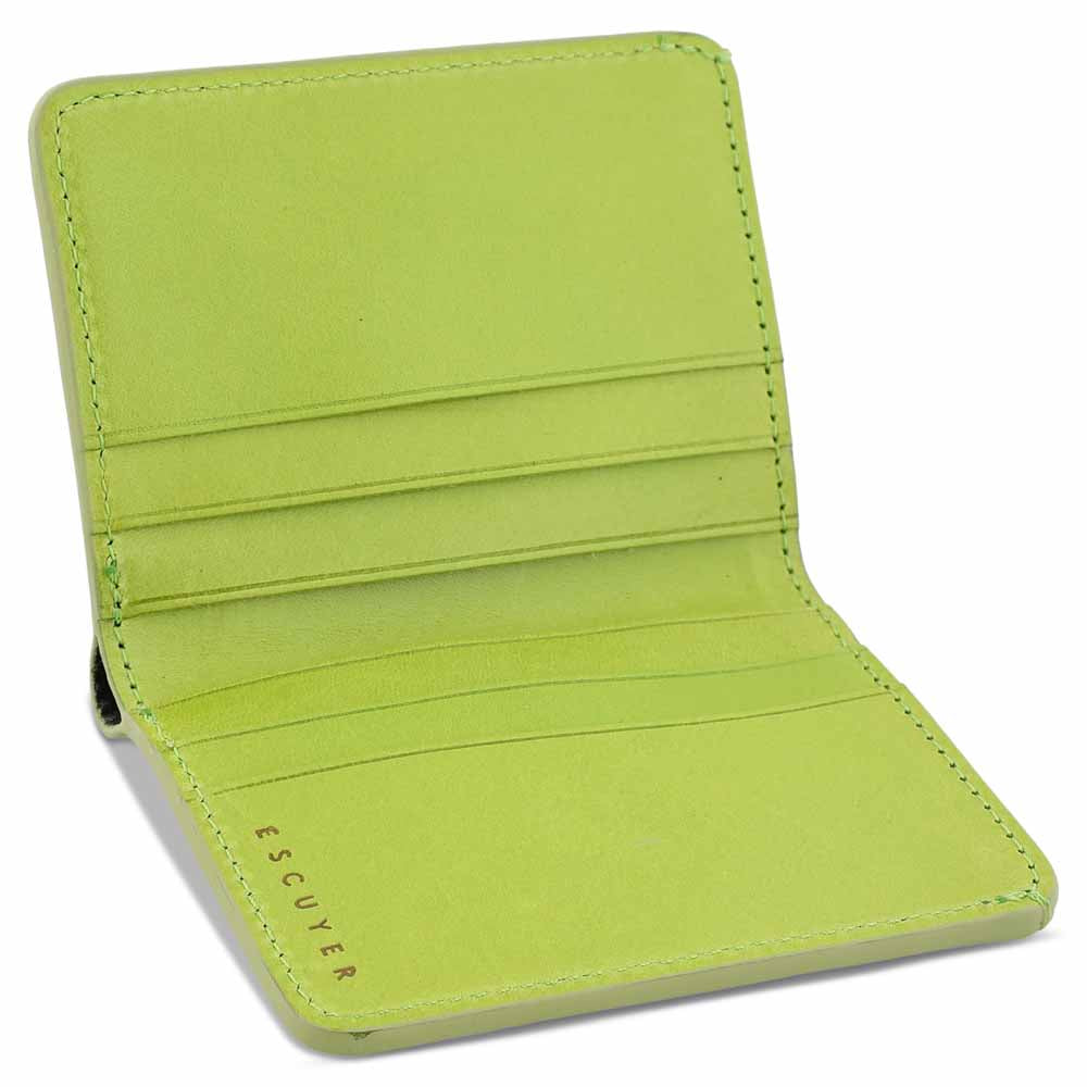 Escuyer clorofilla slim wallet showing bill sleeve in natural leather interior