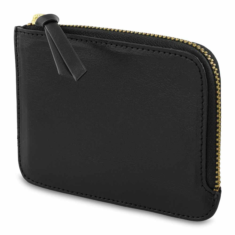 Escuyer black leather zip wallet — Italian veg-tanned leather, closed front view