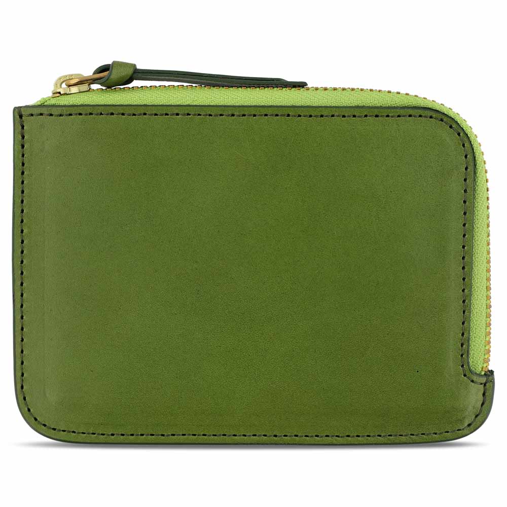Escuyer jungle green leather zip wallet — Italian veg-tanned leather, closed front view