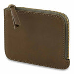 Escuyer khaki leather zip wallet — Italian veg-tanned leather, closed front view