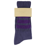 Women's striped crew socks in blue and purple, slub cotton, made in Portugal by Escuyer