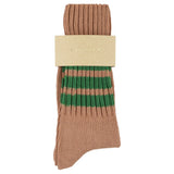 Women's striped crew socks in pink and green, slub cotton, made in Portugal by Escuyer