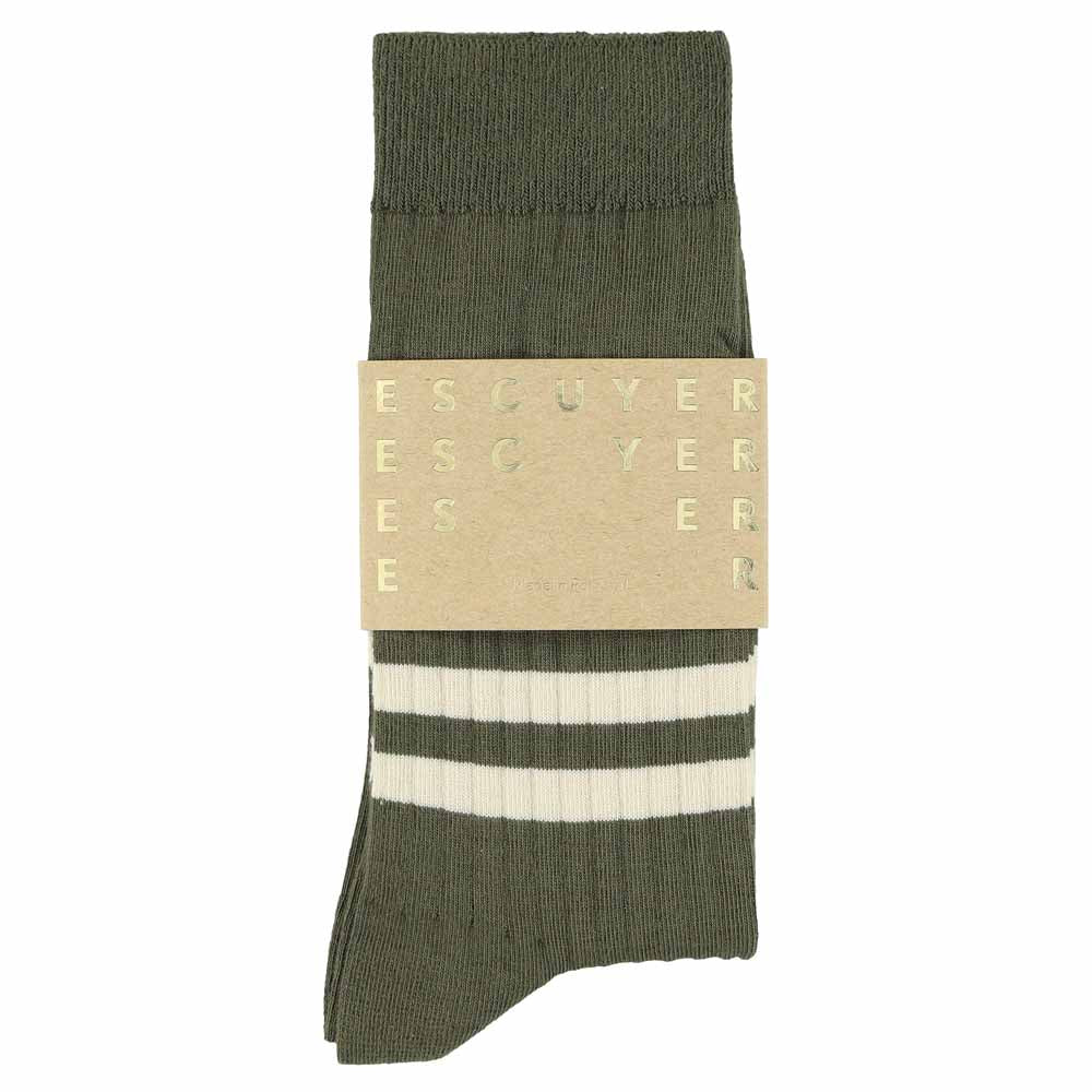 Men's Striped Socks Khaki & Ecru — Italian Cotton, Made in Portugal — Escuyer