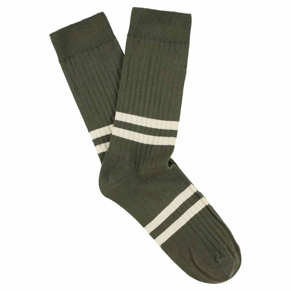 Men's Striped Socks Khaki & Ecru — Italian Cotton, Made in Portugal — Escuyer