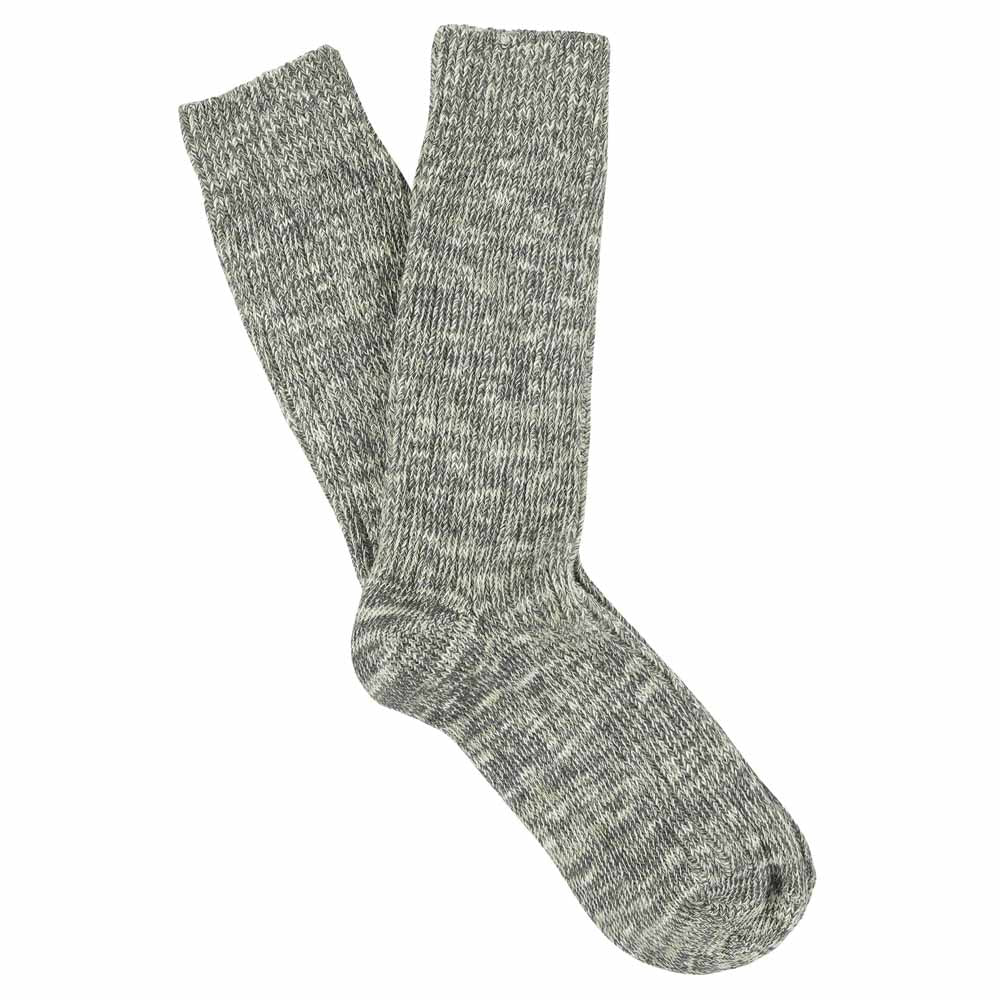 Light grey melange crew socks by Escuyer, slub-knit combed cotton