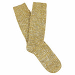 Mustard melange crew socks by Escuyer, slub-knit combed cotton