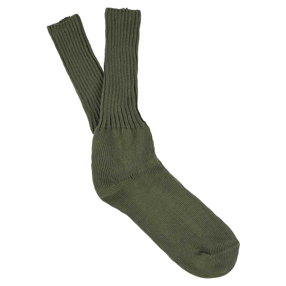 Men's ribbed crew socks in khaki, slub cotton, made in Portugal by Escuyer
