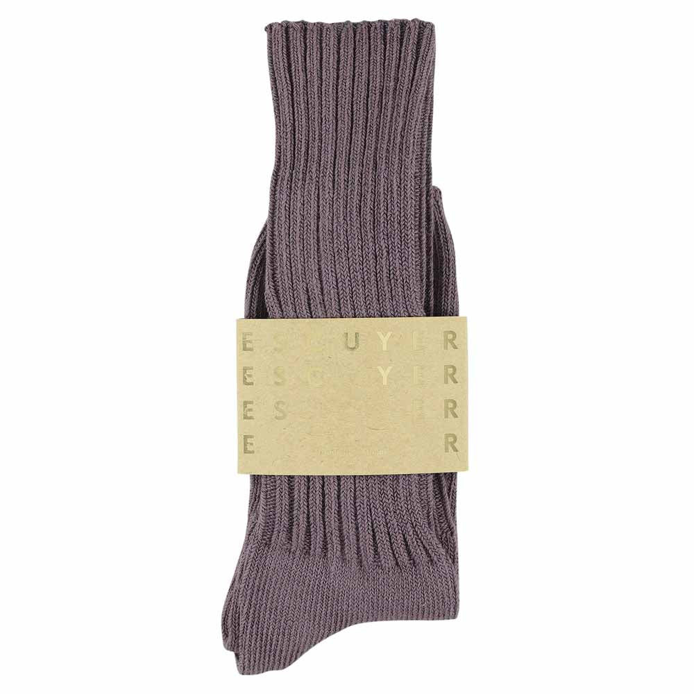Men's ribbed crew socks in off purple, slub cotton, made in Portugal by Escuyer