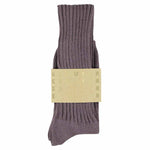 Men's ribbed crew socks in off purple, slub cotton, made in Portugal by Escuyer