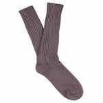 Men's ribbed crew socks in off purple, slub cotton, made in Portugal by Escuyer