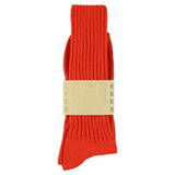 Men's ribbed crew socks in orange, slub cotton, made in Portugal by Escuyer