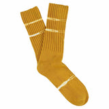 One-of-a-kind men's mustard dyed crew socks, hand-dyed, made in Portugal by Escuyer