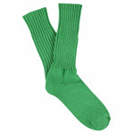 Women's ribbed crew socks in bright green, slub cotton, made in Portugal by Escuyer