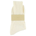 Women's ribbed crew socks in off white, slub cotton, made in Portugal by Escuyer