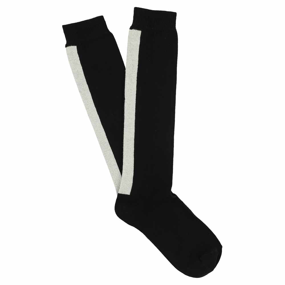 Women's black and ecru knee high socks by Escuyer, made in Portugal