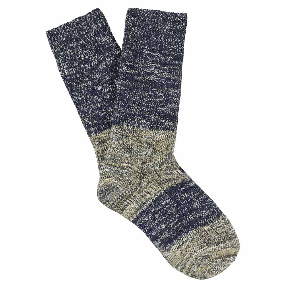Women's blue and ecru colour-block melange socks by Escuyer, combed cotton, made in Portugal